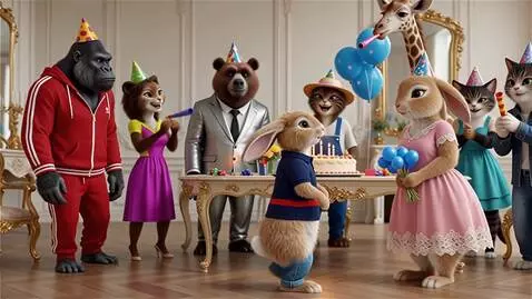 AI Video from prompt: Милый пушистый светло-коричневый заяц на задних 