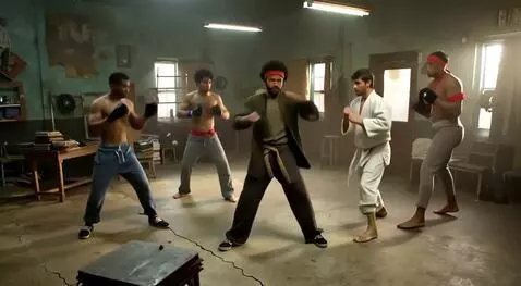 AI Video from prompt: Improv 1970's DOJO fight scene