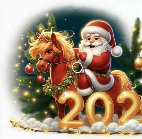 AI Video from prompt: Санта Клаус улыбается и скачет на коне