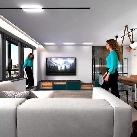 AI Video from prompt: A girl in a turquoise blouse and black trousers 