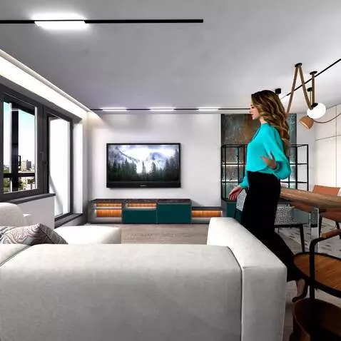 AI Video from prompt: A girl in a turquoise blouse and black trousers 