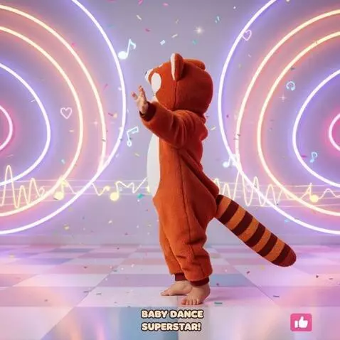 AI Video from prompt: A cute baby dancing with an animal costume on, c