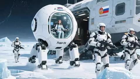 AI Video from prompt: Из робота шарообразная форма. По бокам вылазиют 