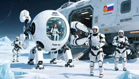 AI Video from prompt: Из робота шарообразная форма. По бокам вылазиют 