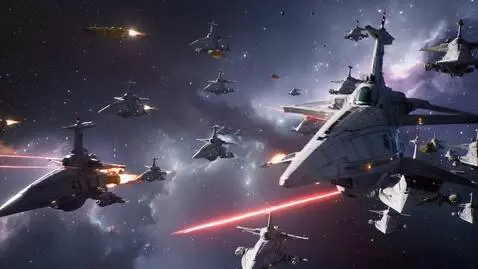 AI Video from prompt: Эпическая битва комических армад. Заездолёты сра