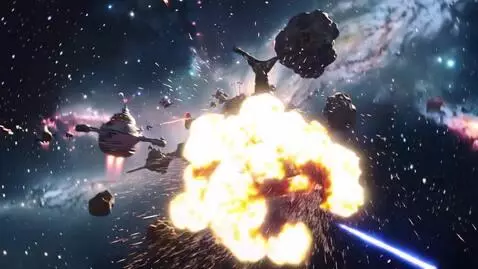 AI Video from prompt: Эпическая битва комических армад. Заездолёты сра