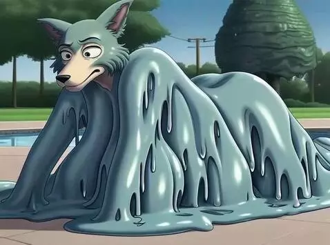 AI Video from prompt: Legoshi pants in a panic as his body melts into 