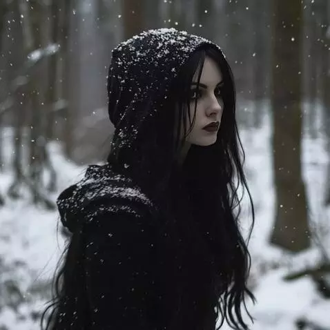 AI Video from prompt: Девушка в капюшоне неспешно идёт по зимнему лесу