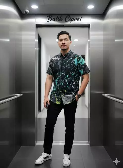 AI Video from prompt: Pria ini bergaya seperti model. Berputar perlaha