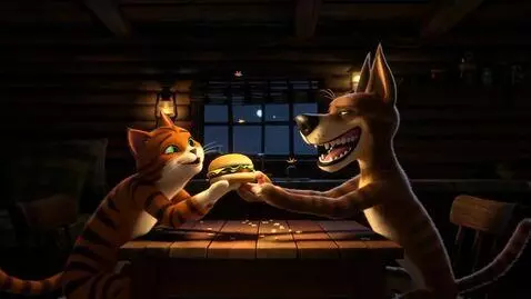 AI Video from prompt: Action (8 s): Inside a dimly lit cabin at night,