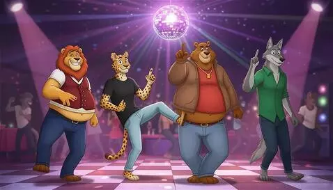 AI Video from prompt: The four anthropomorphic characters - lion, chee