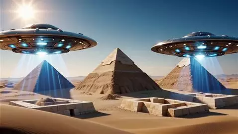 AI Video from prompt: In the desert, flying saucers appear in the fram