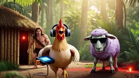 AI Video from prompt: Chicken With Wi-Fi vs TarzanCraft & Zombie Sheep