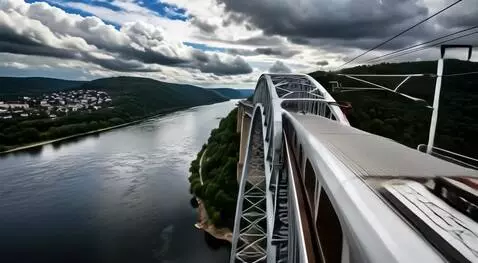 AI Video from prompt: Прыжек с крыши поезда в реку