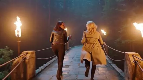 AI Video from prompt: Two women race towards each other in the dark ac