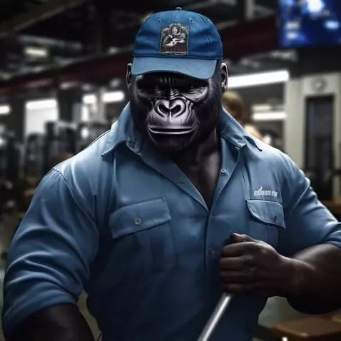 AI Video from prompt: Fomo ape mops the floor in the gym and asks some