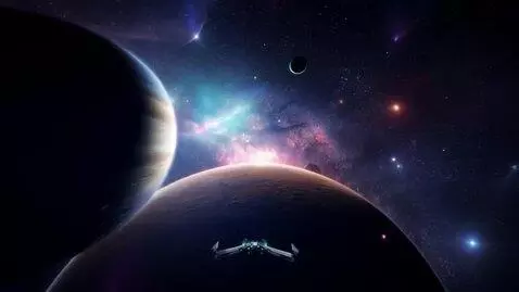 AI Video from prompt: First-person flight through deep space, starting