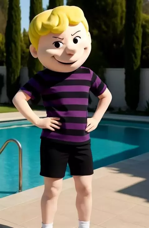 AI Video from prompt: mascot character, open hands on hips, shaking hi