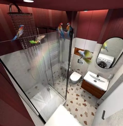 AI Video from prompt: birds circle around the bathroom, rising to the 