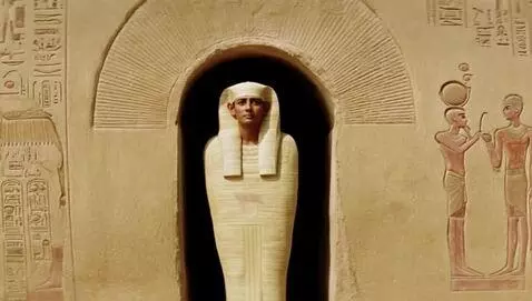 AI Video from prompt: An ancient Egyptian mummy walks out of it's tomb