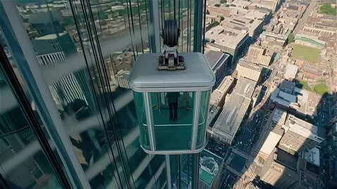 AI Video from prompt: Подниматься быстро вверх в стеклянном лифте на н