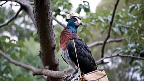 AI Video from prompt: hybrid of a carrier pigeon and a cat, pigeon's b