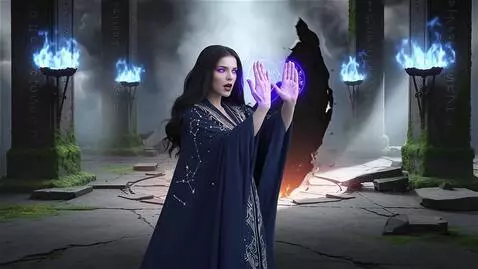 AI Video from prompt: A beautiful sorceress with flowing dark hair and