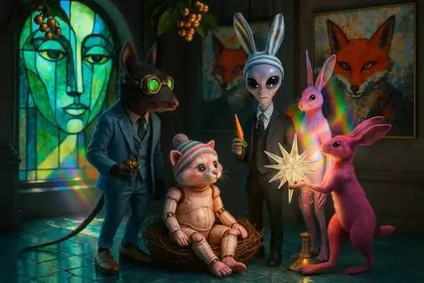 AI Video from prompt: The rabbit picks up star and hops gives it to th