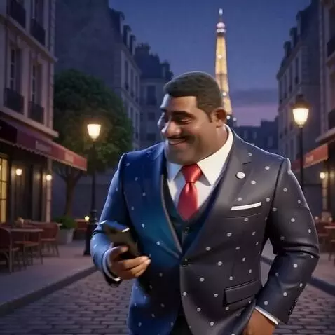 AI Video from prompt: Walking past a cafe in Paris and smiling broadly