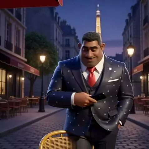 AI Video from prompt: He sits at a table in a cafe and eats pizza.