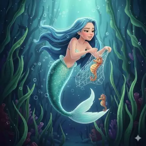 AI Video from prompt: A cinematic underwater scene in a magical ocean.