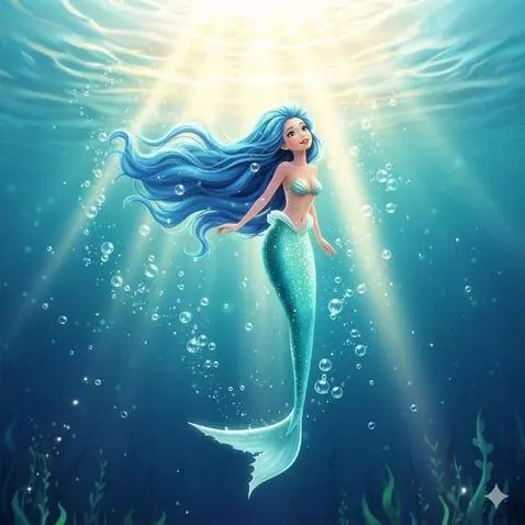 AI Video from prompt: The mermaid Lumi swims upward toward the ocean s