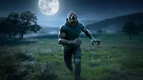 AI Video from prompt: Under a full moon, a man runs across a field as 