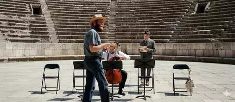 AI Video from prompt: The man on the left walks behind the sitting man