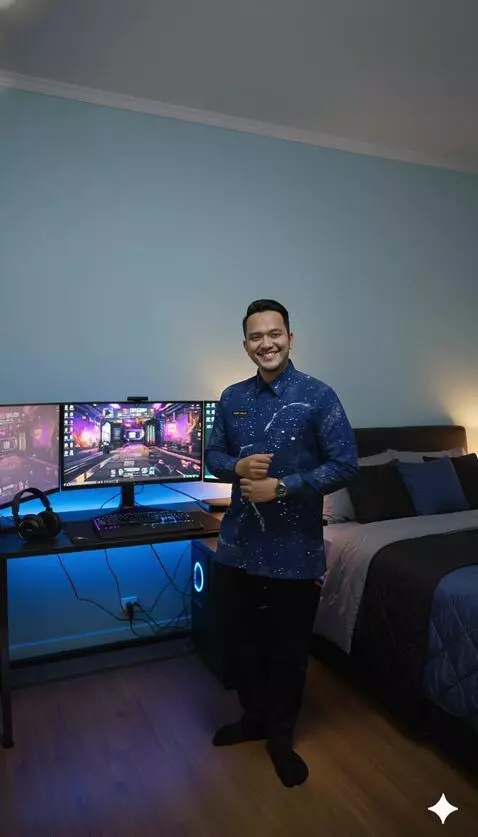 AI Video from prompt: Pria ini bergaya seperti model baju. Berputar se