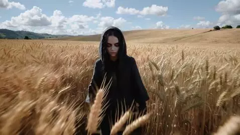 AI Video from prompt: Девушка с чёрными длинными волосами, с чёрным ма