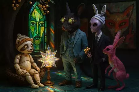 AI Video from prompt: The alien extends the gold berries toward the st