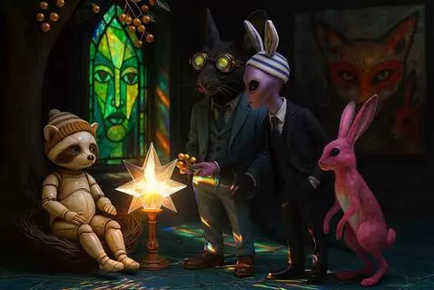 AI Video from prompt: The alien extends the gold berries toward the st