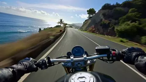 AI Video from prompt: POV of someone riding a motorcycle on a winding 