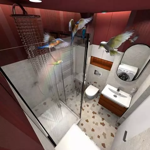 AI Video from prompt: birds fly and circle around the bathroom, rising