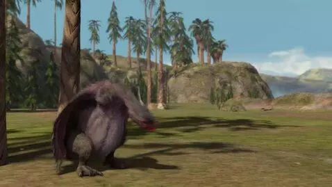 AI Video from prompt: An eoraptor morphing into an archaeopteryx