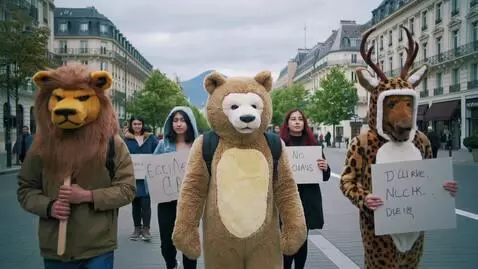 AI Video from prompt: Peaceful protest for “No Kings Day”  Lots of ani