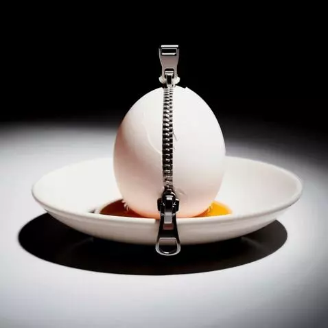 AI Video from prompt: A single pristine white egg sits on a plain whit