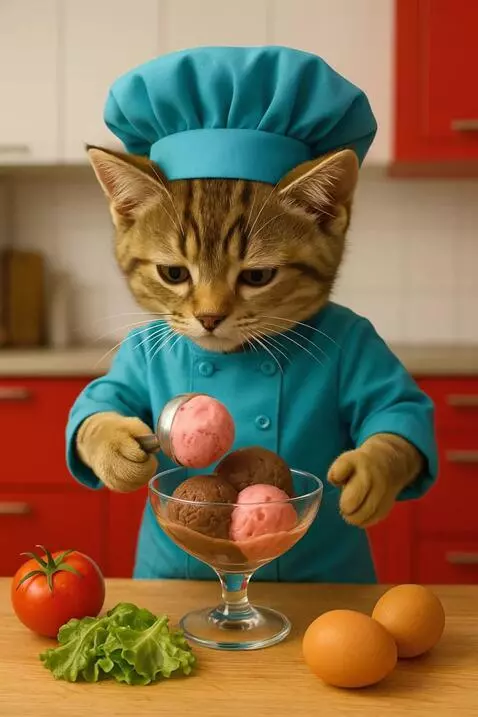 AI Video from prompt: Prepara copa de helado,cinematografico,camara se