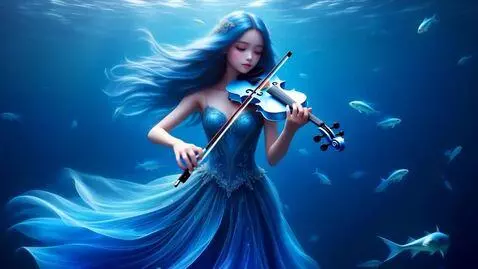 AI Video from prompt: A young woman with blue hair, playing the violin