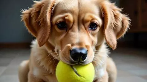 AI Video from prompt: Cute dog with tennis ball