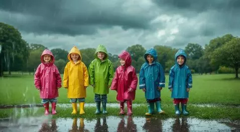 AI Video from prompt: Video showing children playing in the rain