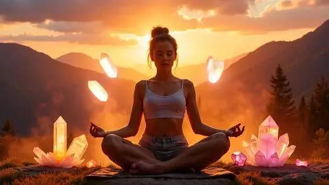 AI Video from prompt: Sunset Meditation with Floating Crystals**  
*"A
