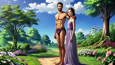 AI Video from prompt: Realistic video of Adam and Eve in the garden of