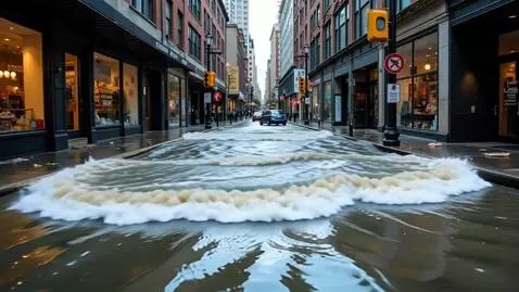 AI Video from prompt: Flooding on a high street in new York water swee